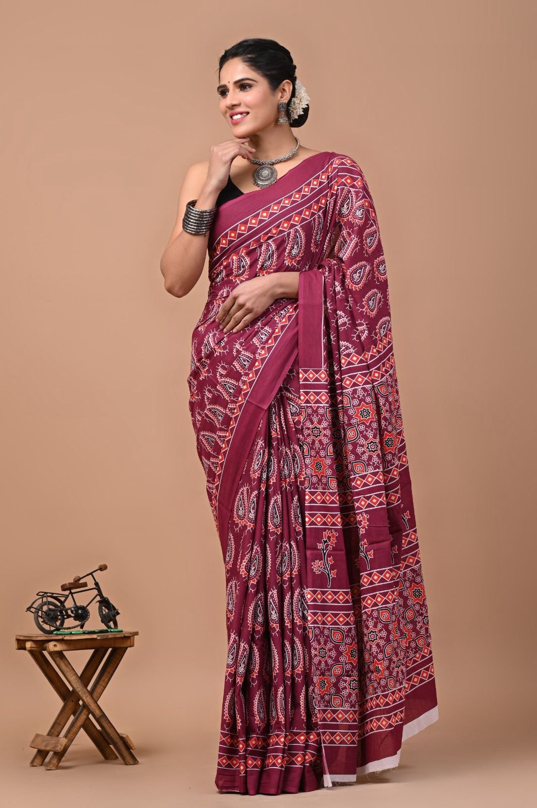 Bagru Block Printed Mulmul Cotton Saree